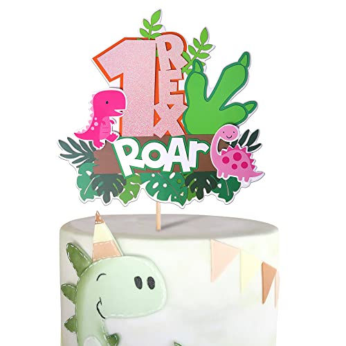 Dinosaur 1st Birthday Cake Topper - Pink T-Rex Decoration