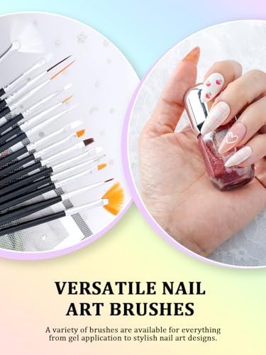 YOOVR 33pcs Nail Art Brushes and Dotting Tools Set for Gel Polish