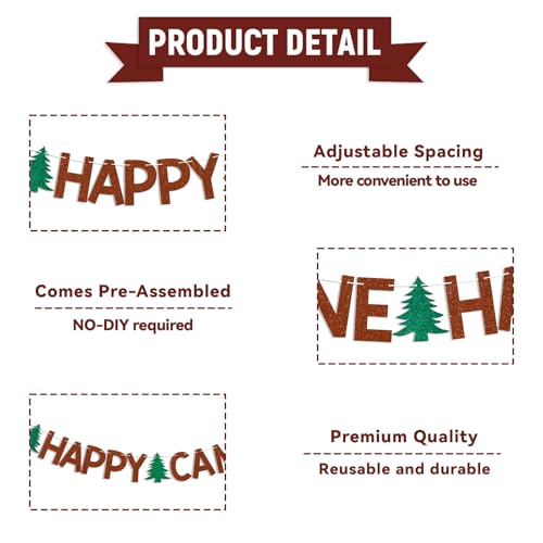 One Happy Camper Banner - Brown Glitter Forest Adventure Party Decoration