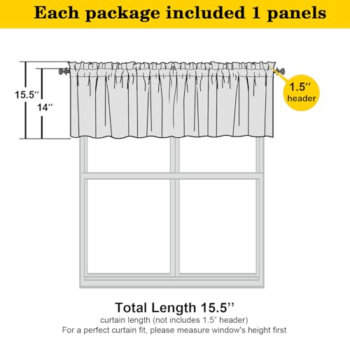 Black Valance Curtain Panel - 60" x 14" Rod Pocket, Thermal Insulated