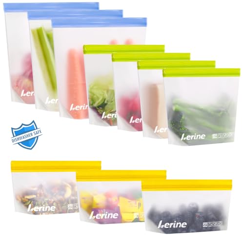 Lerine 10-Pack Stand-Up Reusable Freezer Bags - Leakproof Food Storage Set