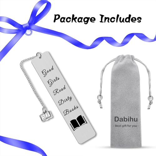 Dabihu Funny Metal Bookmark for Book Lovers and Women, Stainless Steel Bookworm Gift with Velvet Pouch