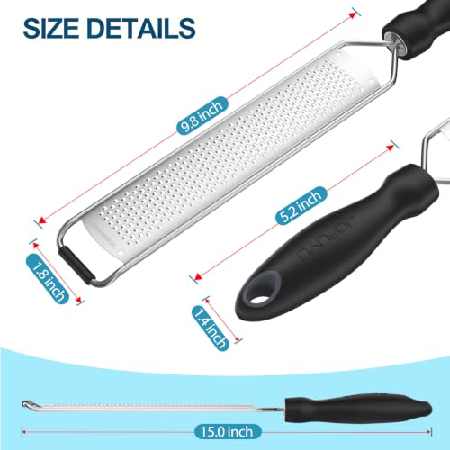 JOFUYU Stainless Steel Lemon Zester & Cheese Grater - Black, Non-Slip Handle
