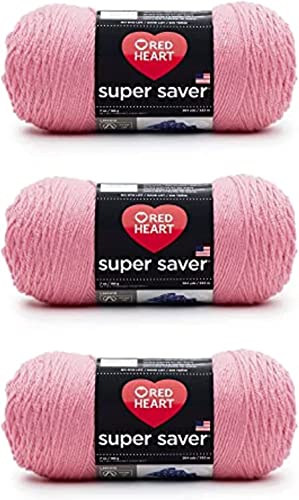 Red Heart Super Saver Yarn, Perfect Pink, Worsted Weight Size 4 - 3-Pack