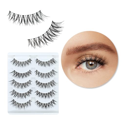 Ryidkcs Wispy False Eyelashes 12mm, 5 Pairs Reusable Clear Band Strip Lashes