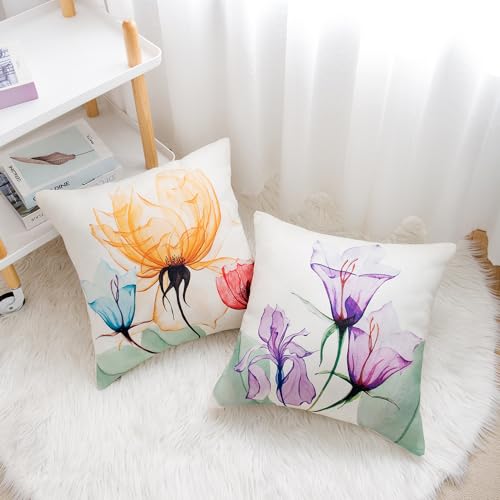 Floral Pillow Covers 18x18 - Set of 4 for Summer Outdoor Decor
