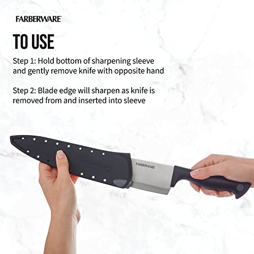 Farberware 8-Inch Chef Knife with Self-Sharpening Cover - Black/Gray