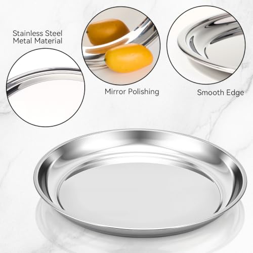 14 Inch Silver Mirror Decorative Tray Set - Round Stainless Steel