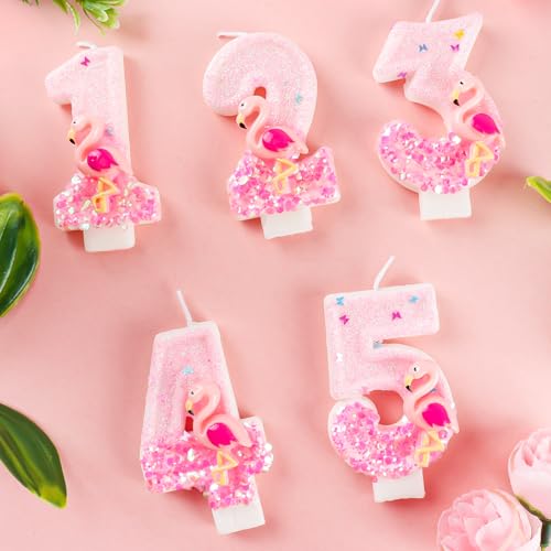 Flamingo Number 6 Birthday Candle - Pink Glitter Cake Topper Decoration