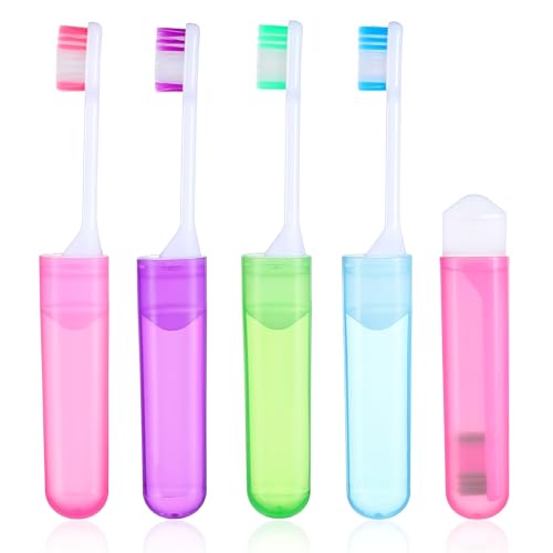 Mabor 5-Pack Folding Travel Toothbrushes with Soft Bristles, Multicolor