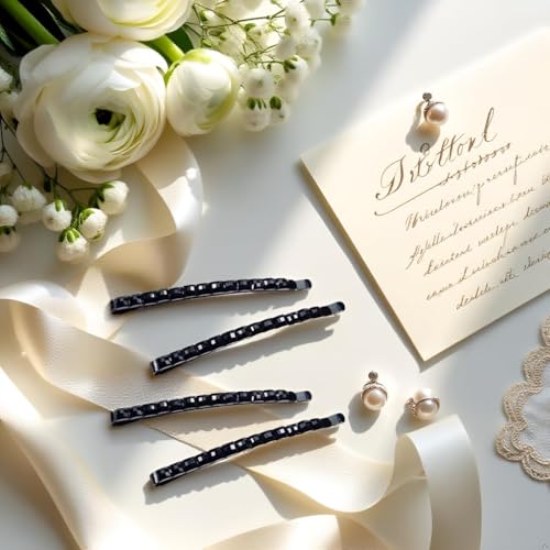 Black Rhinestone Bobby Pins Set of 4 Sparkly Crystal Hair Barrettes