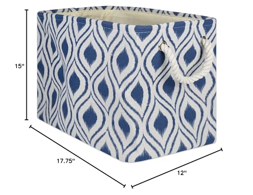 DII Polyester Container with Handles, Ikat Storage Bin, Large, French Blue
