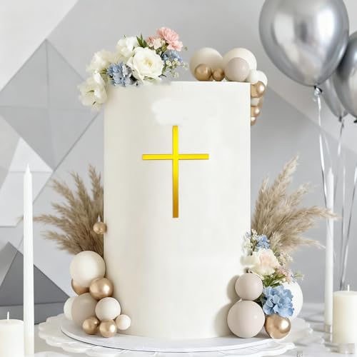 Gold Mirror Cross Cake Topper for Baptisms & Communions