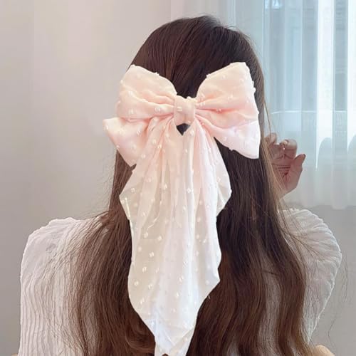 Large Pink Satin Hair Bow - 8 Inch Oversized French Hair Clip