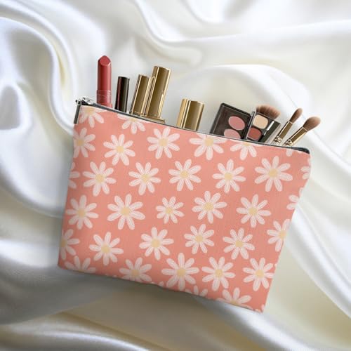 Vintage Daisy Floral Linen Makeup Bag Travel Cosmetic Organizer Pouch