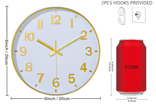 Modern Gold Wall Clock - 8 Inch Silent Battery Operated Decor