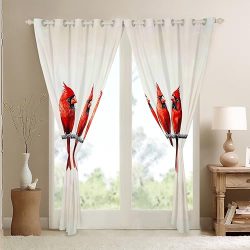 Feelyou Red Cardinal Darkening Curtains - 42 x 63 Inch Bedroom Drapes, Pack of 2