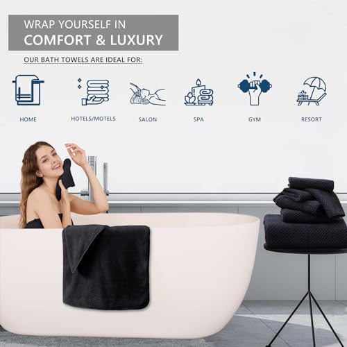 MAGGEA Texture Black Hand Towels Set - 2 Pack, 16x31" Ultra Soft Microfiber