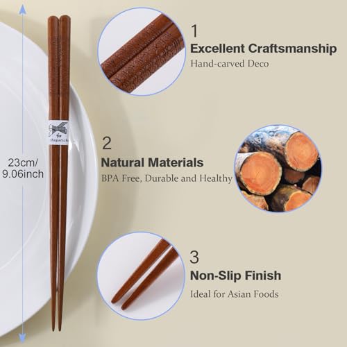 GLAMFIELDS Reusable Japanese Wooden Chopsticks - 5 Pairs, Mixcolor-A Hand-Carved
