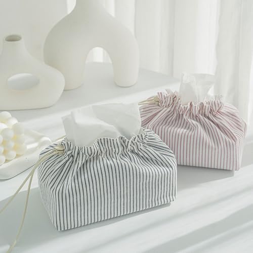 Stylish Pink Striped Fabric Tissue Box Cover with Handle