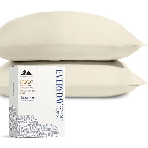 Mayfair Linen Organic Cotton Queen Pillow Cases Set of 2 - Ivory, Cool & Breathable