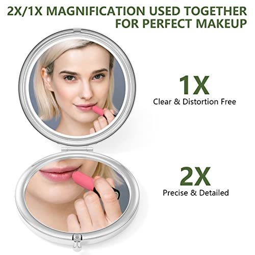 Nipichsha Compact Pocket Makeup Mirror - 2X Magnification Travel Mirror