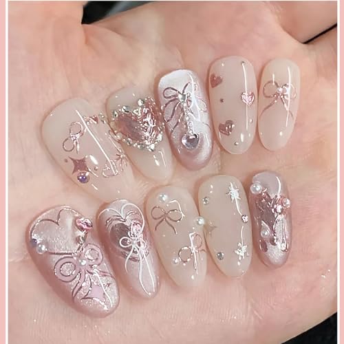 5D Embossed Valentine Nail Stickers Rose Gold Heart Bow Decals