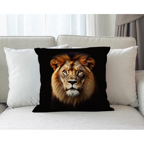 Moslion 18" Lion Pillow Case - Cool Brown Lion Head Cushion Cover