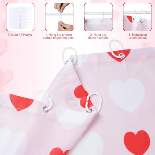 Valentine's Day Shower Curtain 71x71 Inches with Hooks - Heart Design