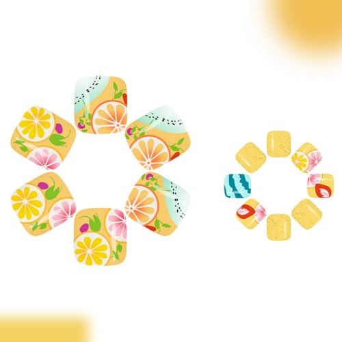 GRITOSE Lemon Fruit Press On Toenails Short Square Fake Toe Nails 24pcs