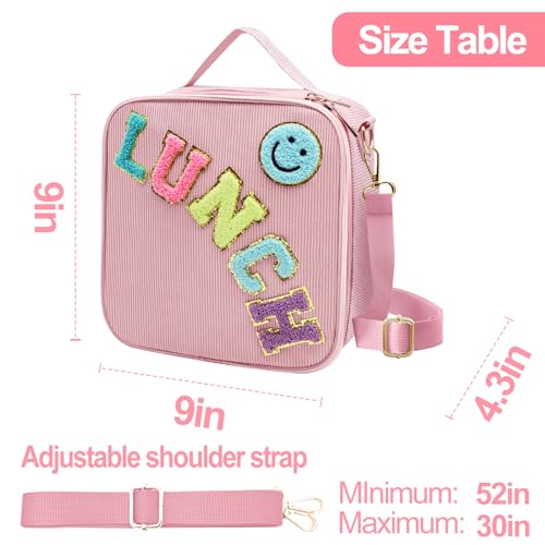 Pink Insulated Lunch Bag with Adjustable Strap - Corduroy Design