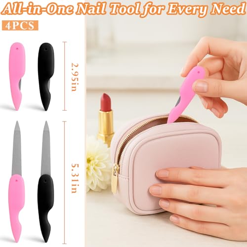 Ceemiaa Folding Metal Nail Files – 4PCS Stainless Steel Double-Sided Nail Care Tools