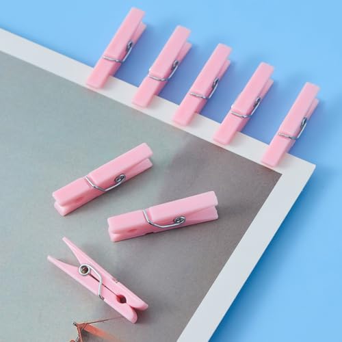 100 Pcs Pink Mini Clothespins with Jute Twine for Baby Shower