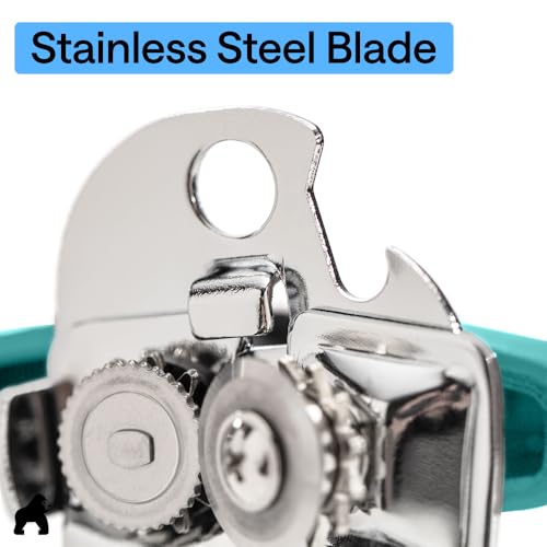 Gorilla Grip Turquoise Upgraded Stainless Steel Can Opener - Heavy Duty, Soft Grip, Easy Turn Knob