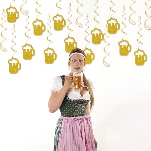 Beer Party Decorations - Gold Glitter Hanging Swirls & Streamers