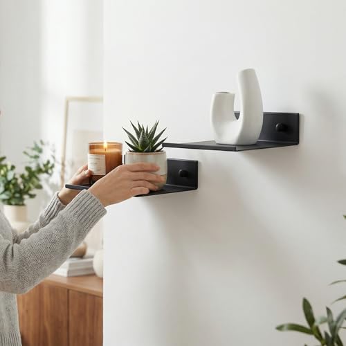 6 Inch Black Floating Shelf - Wall Mounted Metal Display Shelf