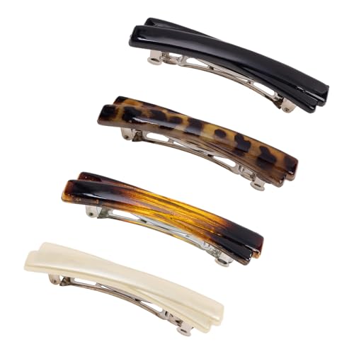 Retro French Hair Barrette Clips for Fine Hair, 4-Piece Tortoise Shell Set