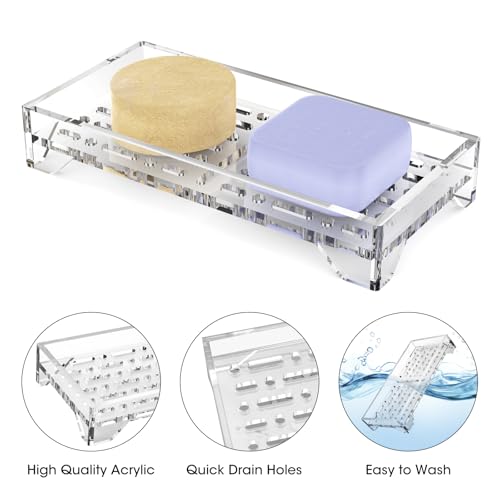 NiHome Self-Draining Soap Dish - Clear Acrylic Holder with 360° Airflow