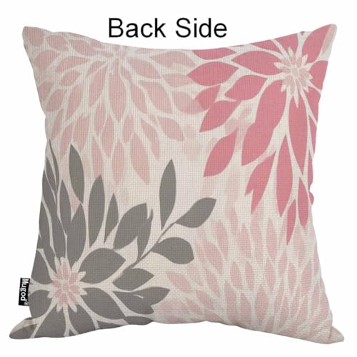 Mugod Dahlia Floral Throw Pillow Cover, 18x18 Inch Abstract Pink Grey Cushion