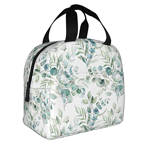 Sage Green Insulated Lunch Bag - Eucalyptus Floral Design