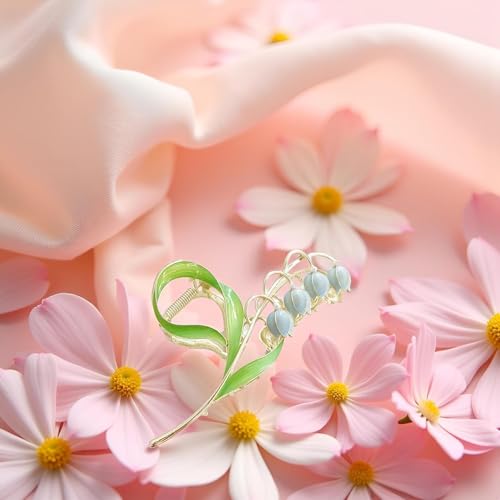 Metal Floral Hair Claw Clip Blue Orchid Lily Flower Jaw Clamp