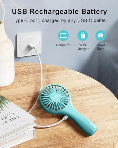 TriPole Portable Mini Handheld Fan - Rechargeable Personal Fan, Blue