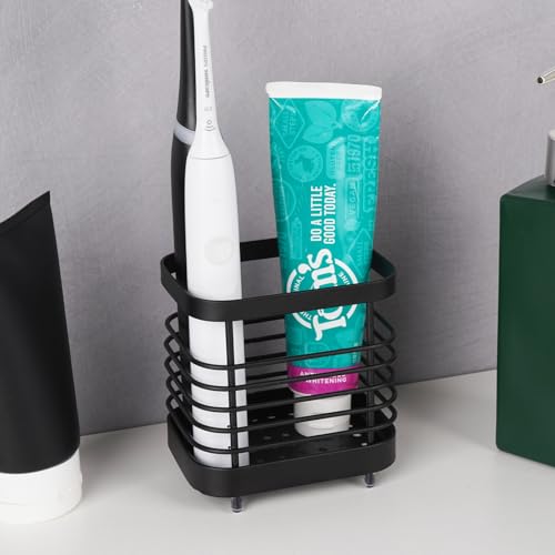 LUEXBOX Black Small Wall Mount Toothbrush Holder - Stainless Steel Organizer