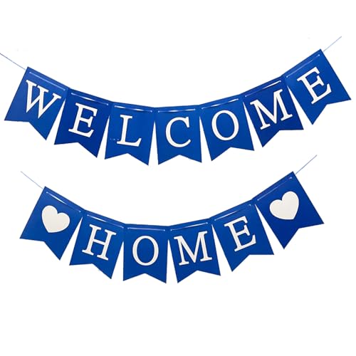 Blue Welcome Home Banner - Glitter Bunting for Baby Shower & Military Return