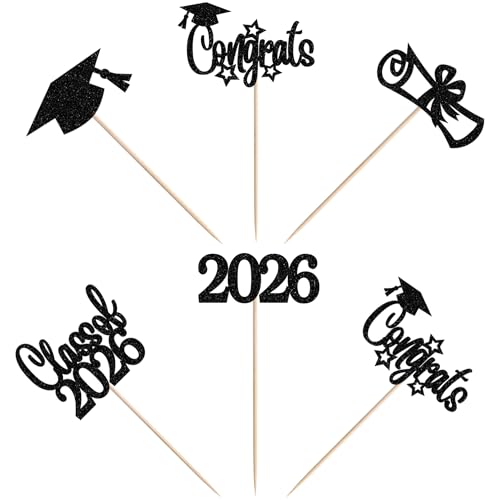 2026 Graduation Cupcake Toppers - 30 PCS Glitter Picks