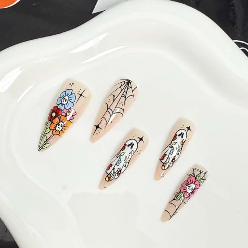 Halloween Extra Long Press on Nails Pointed Almond Acrylic False Nails