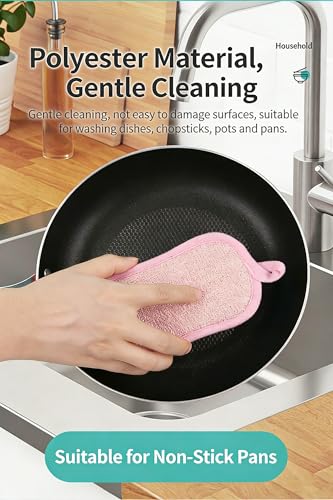 Double-Sided 8-Shape Scrub Sponges - Non-Scratch Kitchen Dish Scrubber (Pink, 4-Pack)