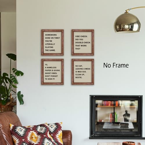 Funny Classroom Wall Art Prints - Beige Trendy Poster Set of 4 (8x10)