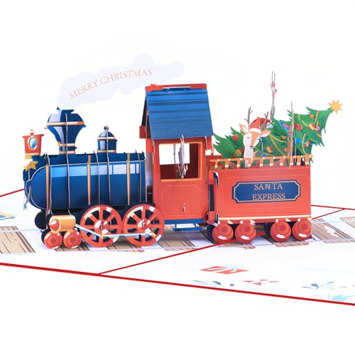 3D Pop-Up Christmas Cards with Envelopes - Train Design