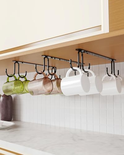 Luckinow Black Mug Hooks Under Cabinet - 3 Pack Metal Cup Rack